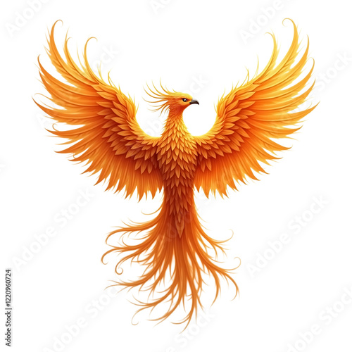 Fiery phoenix illustration with vibrant orange and red feathers.