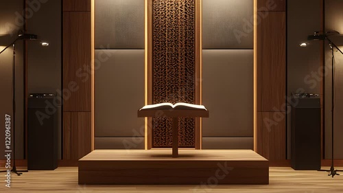 studio designed for Quran recitation recordings, featuring soundproof walls