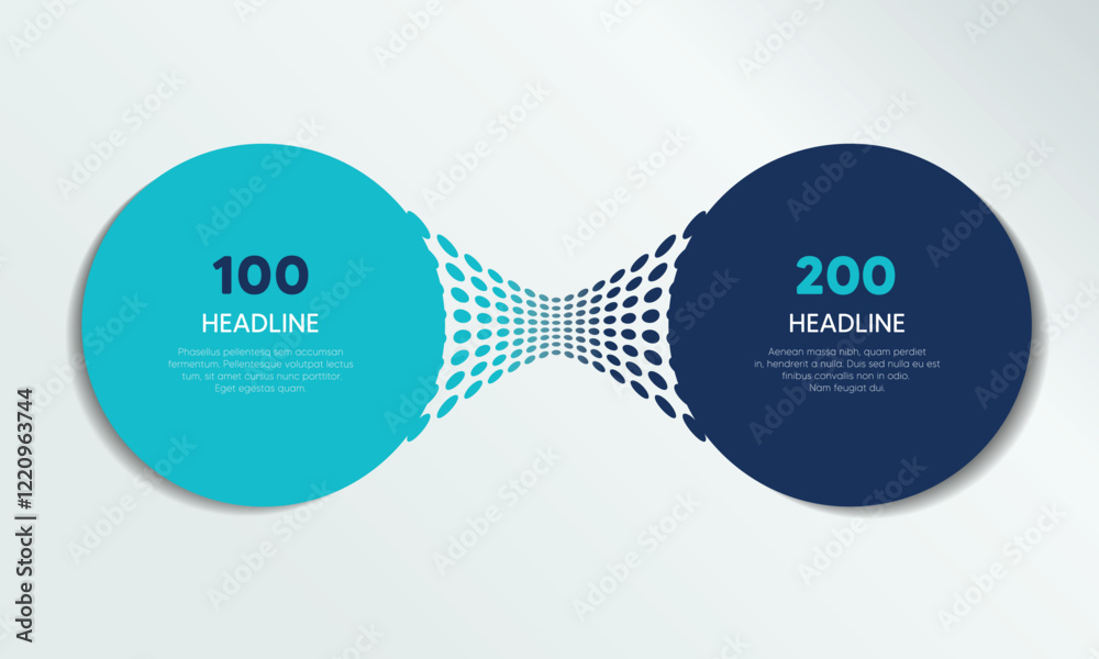 2 elements scheme, diagram. Two connected circles. Infographic template.