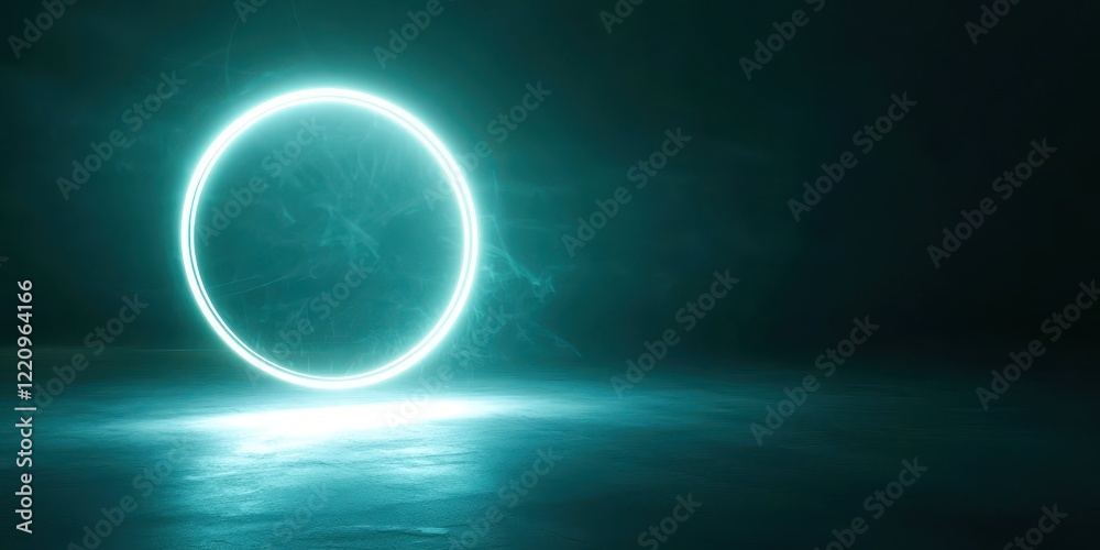Fototapeta premium Blue circle is lit up in the dark