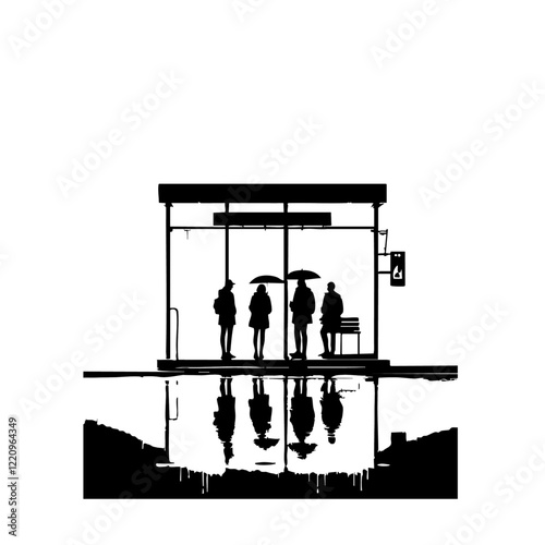 People Waiting at Bus Stop Vector Logo Design