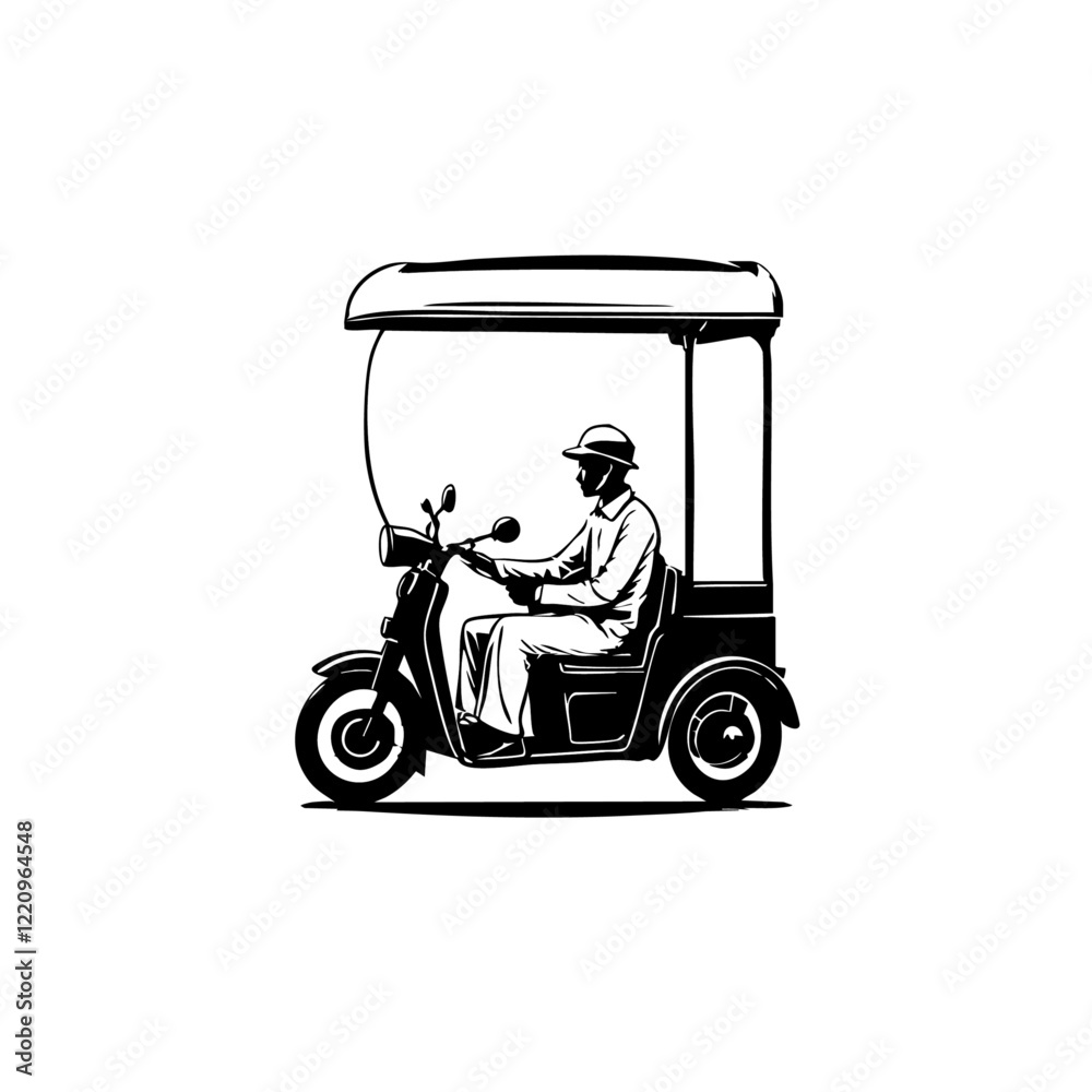 Fototapeta premium Person Driving Three Wheeler Vector Logo Design