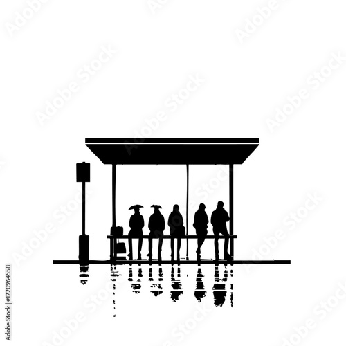 People Waiting at Bus Stop Vector Logo Design