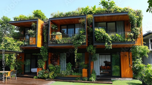 Modern Green Building With Abundant Plant Life