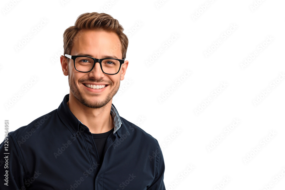 Handsome man smiling with glasses, isolated on white background Handsome man smiling with glasses, isolated on white background