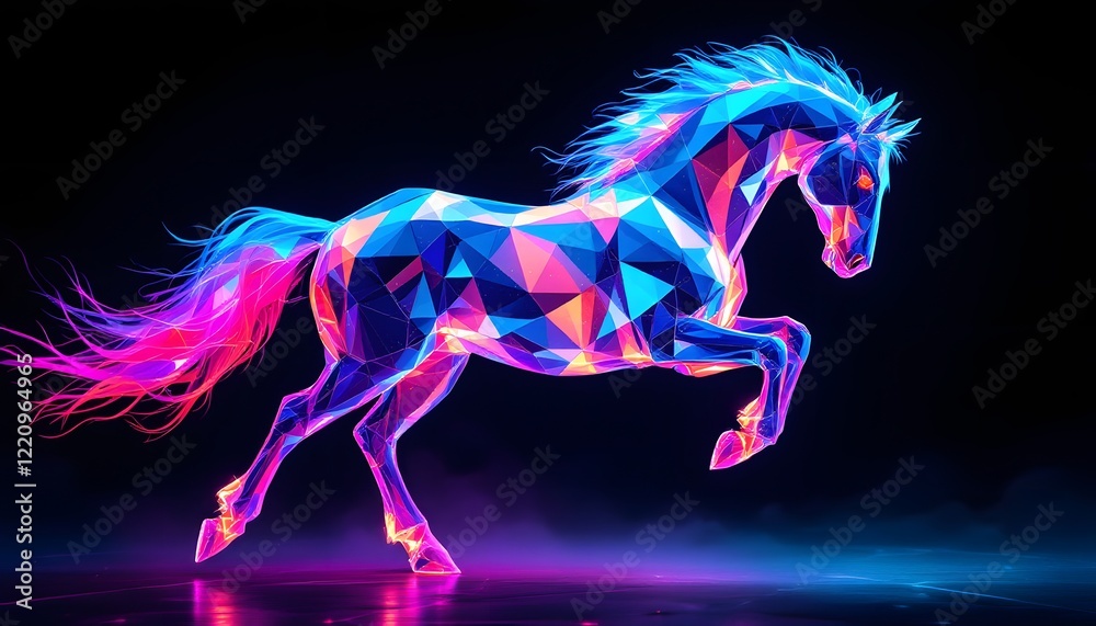 Neon Polygonal Horse: A Vibrant, Dynamic Art Piece Neon Polygonal Horse: A Vibrant, Dynamic Art Piece