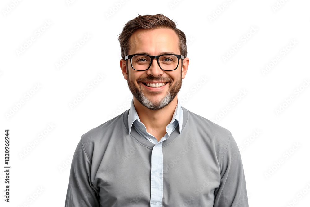 Casual businessman with glasses smiling with happy face, isolated on transparent background Casual businessman with glasses smiling with happy face, isolated on transparent background