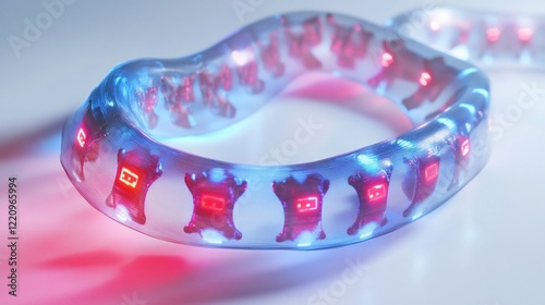 Futuristic flexible circuit glowing, tech innovation, close-up, white background, science concept photo