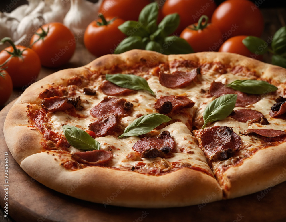 pizza with salami and tomatoes pizza with salami and tomatoes