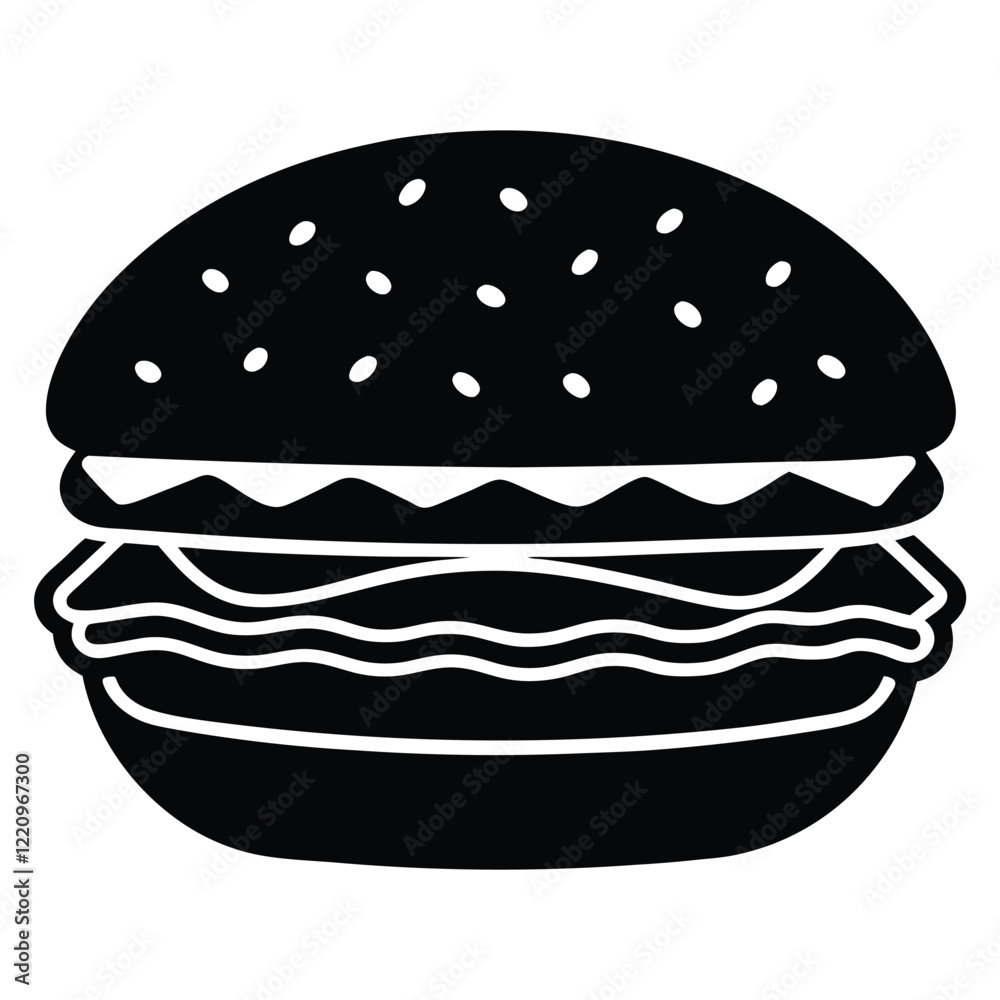 Simple Black and White Illustration of a Classic Cheeseburger Simple Black and White Illustration of a Classic Cheeseburger