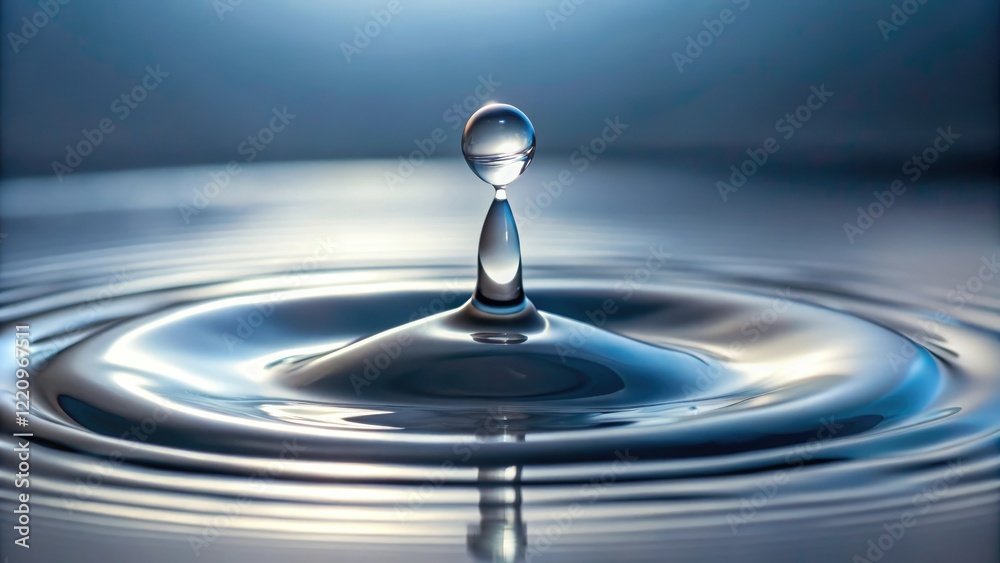 Close-up of a single white droplet of water gently falling onto a smooth surface, water drop, droplet, background blur, focus Close-up of a single white droplet of water gently falling onto a smooth surface, water drop, droplet, background blur, focus