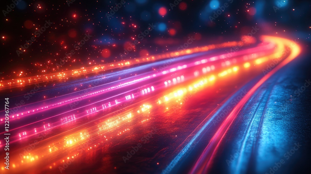 A vibrant abstract image depicting lines of light in orange,