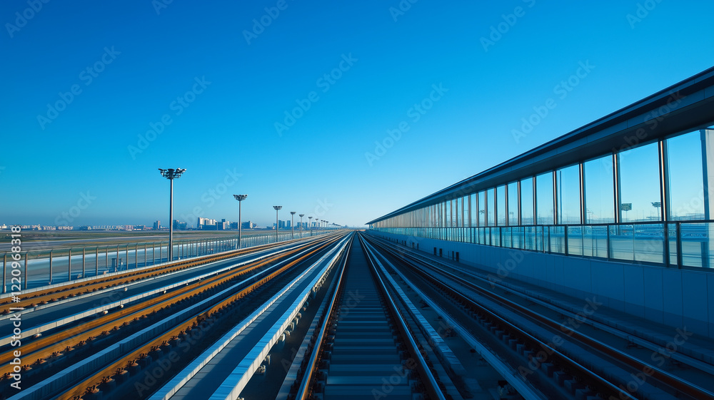 Fototapeta premium Elevated Train Tracks Against a Clear Blue Sky