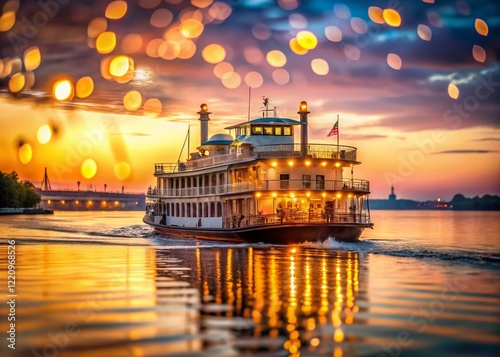 Savannah Riverboat at Sunset, Georgia - Romantic Bokeh Photography