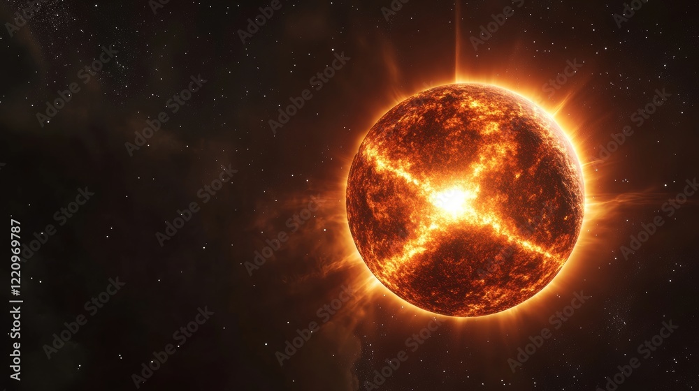 Radiant Star with Subtle Beams Illuminating Cosmic Landscape