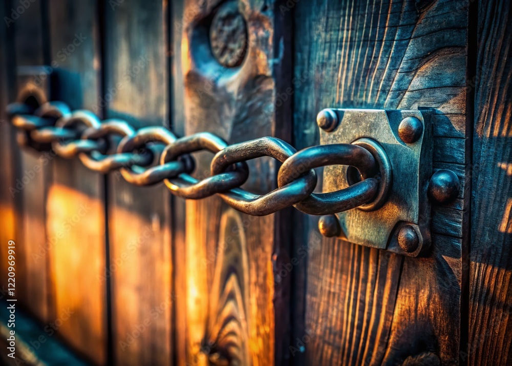 Secure Door Chain & Bolt - Low Light Night Photography Stock Photo Secure Door Chain & Bolt - Low Light Night Photography Stock Photo