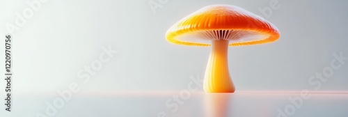 Vibrant Orange Mushroom Isolated on Smooth Surface in Soft Light photo