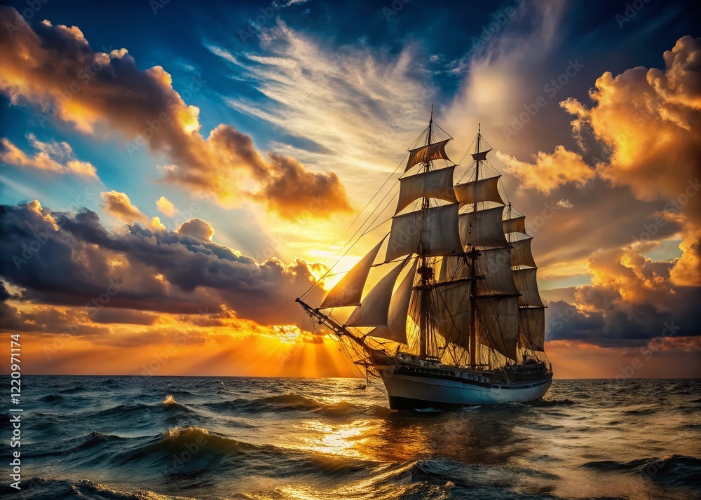 Fototapeta premium Majestic Sailing Ship at Sea: Epic Ocean Voyage Stock Photo