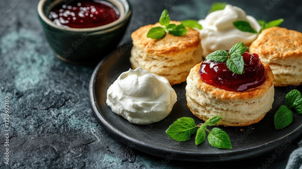 Traditional English Scones with Jam and Cream Traditional English Scones with Jam and Cream