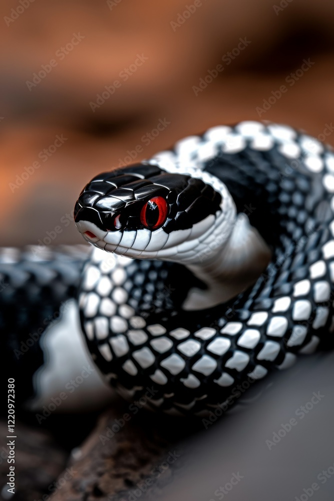 Fototapeta premium Black Mamba on Rocky Terrain: A sleek black mamba slithering across a rocky outcrop, its metallic sheen reflecting the afternoon sun. Reptile. Wildlife. Snakes.