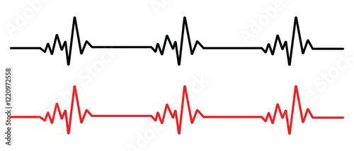  Heartbeat line icon on white background. Pulse Rate Monitor. Heart beat pulse icon vector. Heart cardiogram line icon set. Electrocardiography heartbeat line monitor. Vector illustration. 