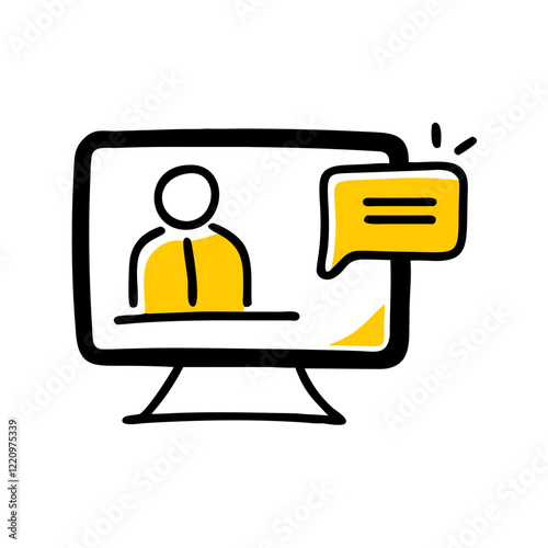 Video call participant with chat bubble in minimal design