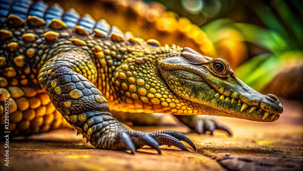Miniature Crocodile Foot, Reptile Scale Texture, Wildlife Close-up, Tilt-Shift Photography Miniature Crocodile Foot, Reptile Scale Texture, Wildlife Close-up, Tilt-Shift Photography