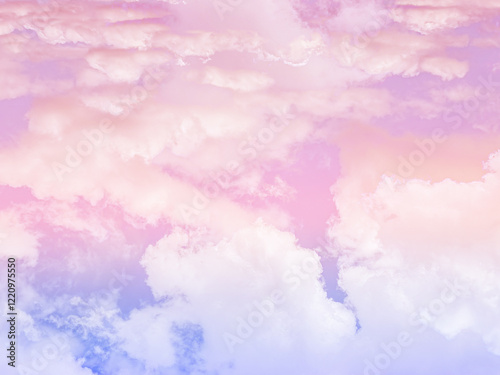 beauty sweet pastel orange and purple colorful with fluffy clouds on sky. multi color rainbow image. abstract fantasy growing light