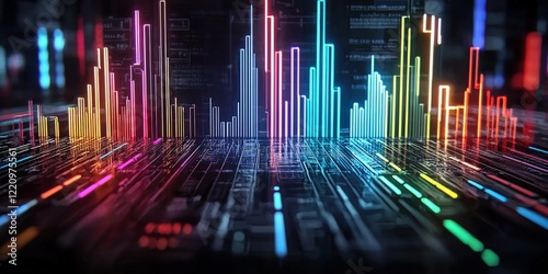 A glowing cryptocurrency chart displaying the 24-hour trading volume for major coins