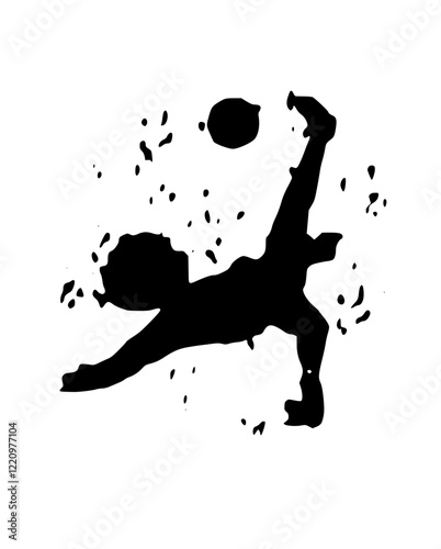 Dynamic Soccer Silhouette: A powerful silhouette of a soccer player executing a dynamic bicycle kick, captured in mid-air with a sense of motion and energy.