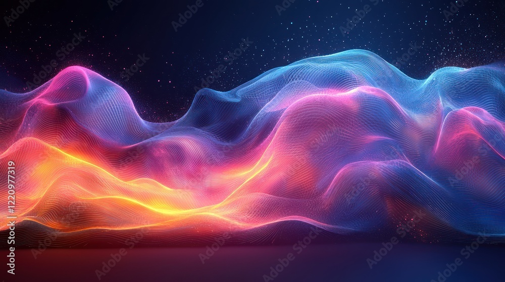 Obraz premium Abstract Neon Landscape: Vibrant Hues of Digital Waves