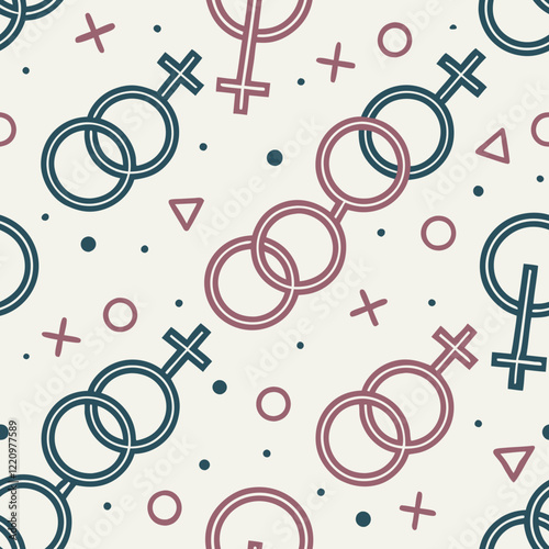 Gender equality symbols seamless pattern in minimal line art
