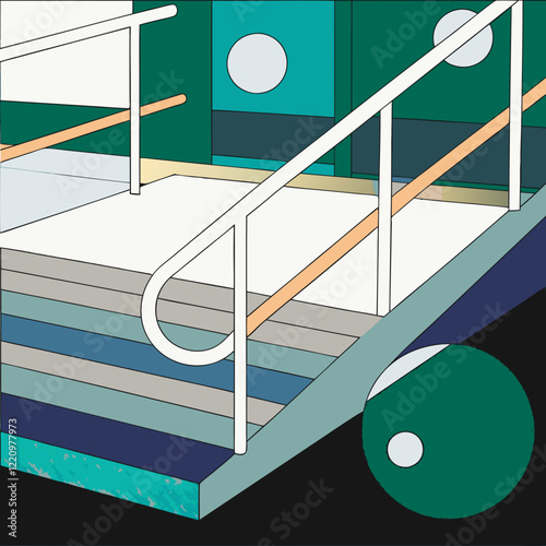 Accessibility ramp illustration with railings