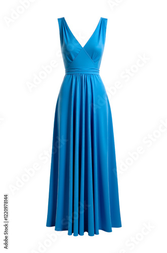 Women's blue evening dress on white background