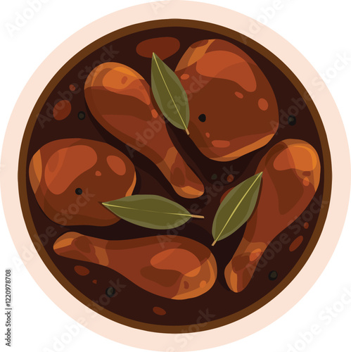 Chicken Adobo. Filipino style braised chicken. Filipino food illustration vector.