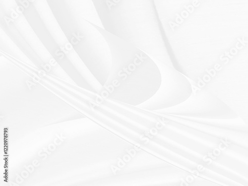 Clean fashion woven beautiful soft fabric abstract smooth curve shape decorative textile white background.