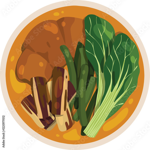 Kare Kare. Filipino Oxtail, Vegetable and Peanut Sauce Stew. Filipino food illustration vector.