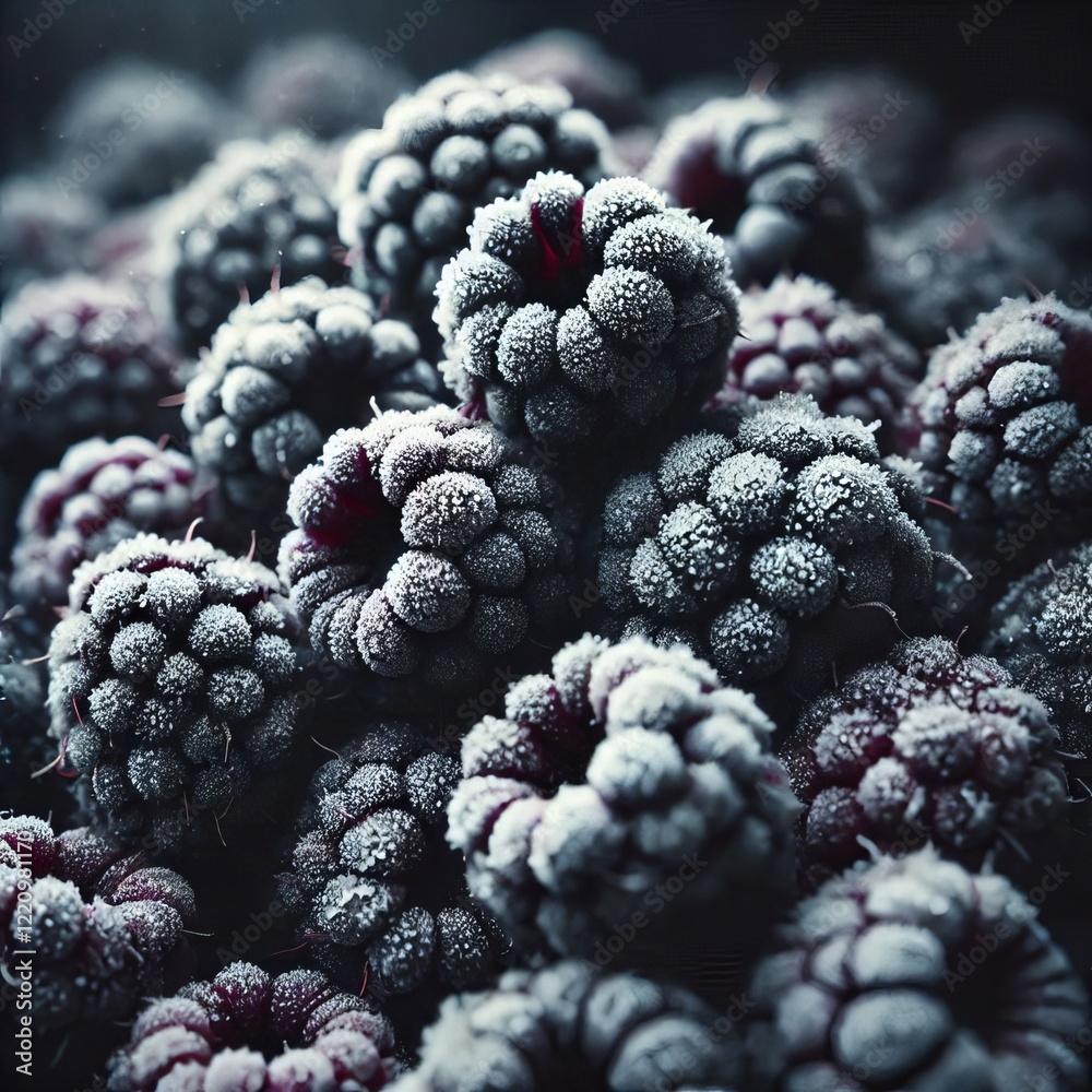 The image shows a close-up view of a pile of frozen blackberries
The image shows a close-up view of a pile of frozen blackberries