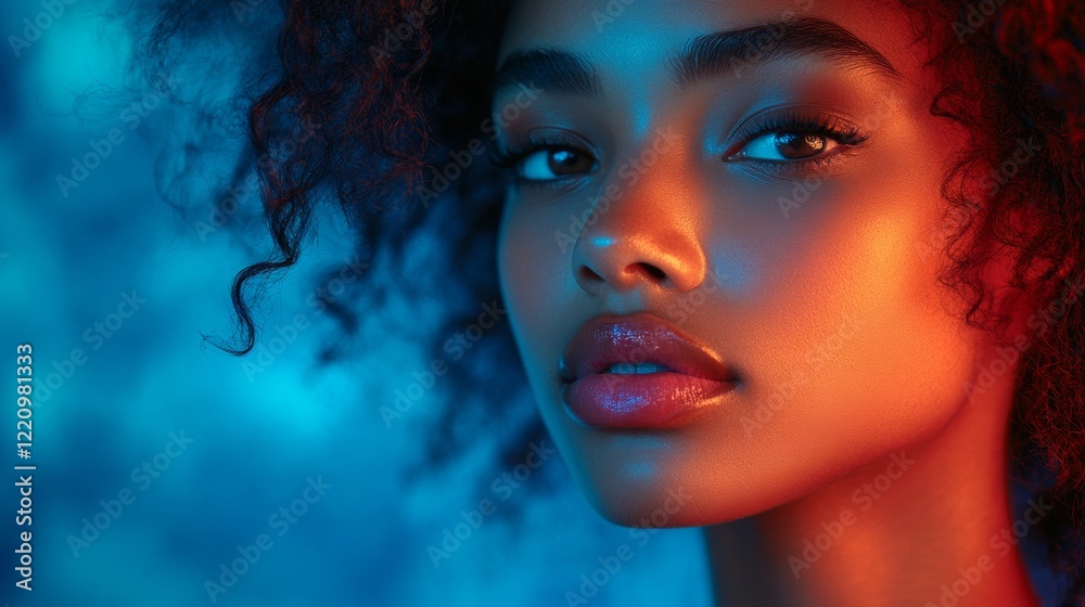 Portrait of a woman with glowing blue background Portrait of a woman with glowing blue background