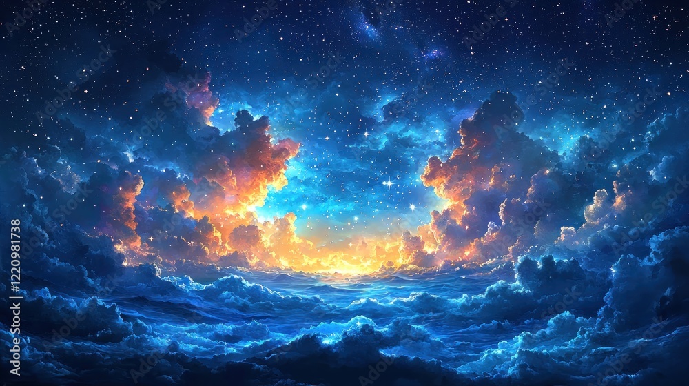 Fototapeta premium Celestial Cloudscape A Starry Night Dream