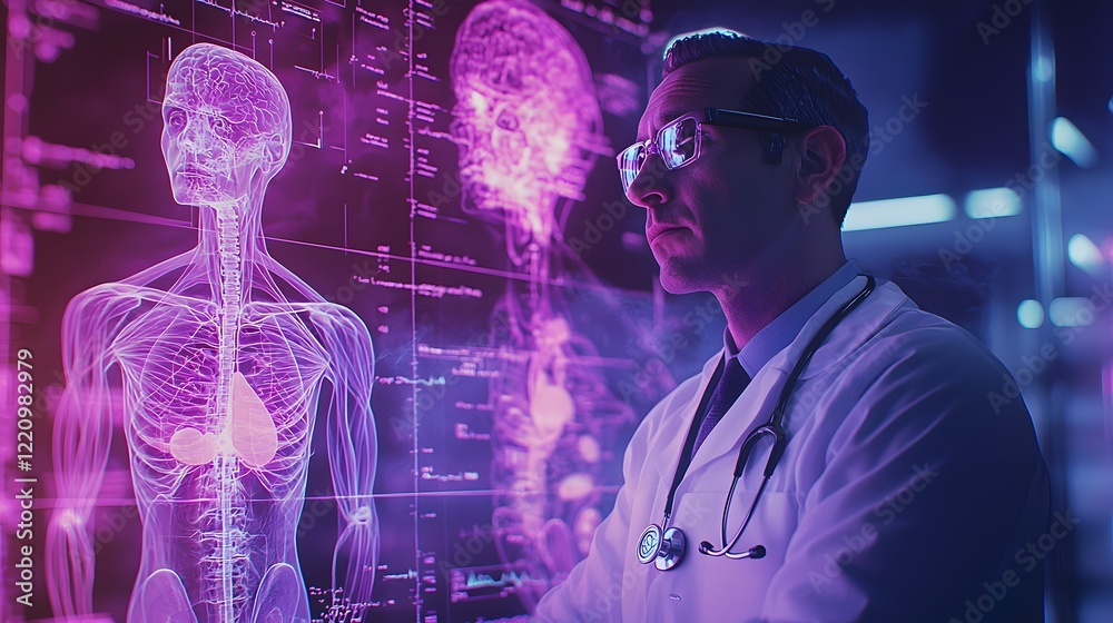 Doctor Interacting with Virtual Medical Tools and 3D Holographic Anatomy Models Doctor Interacting with Virtual Medical Tools and 3D Holographic Anatomy Models