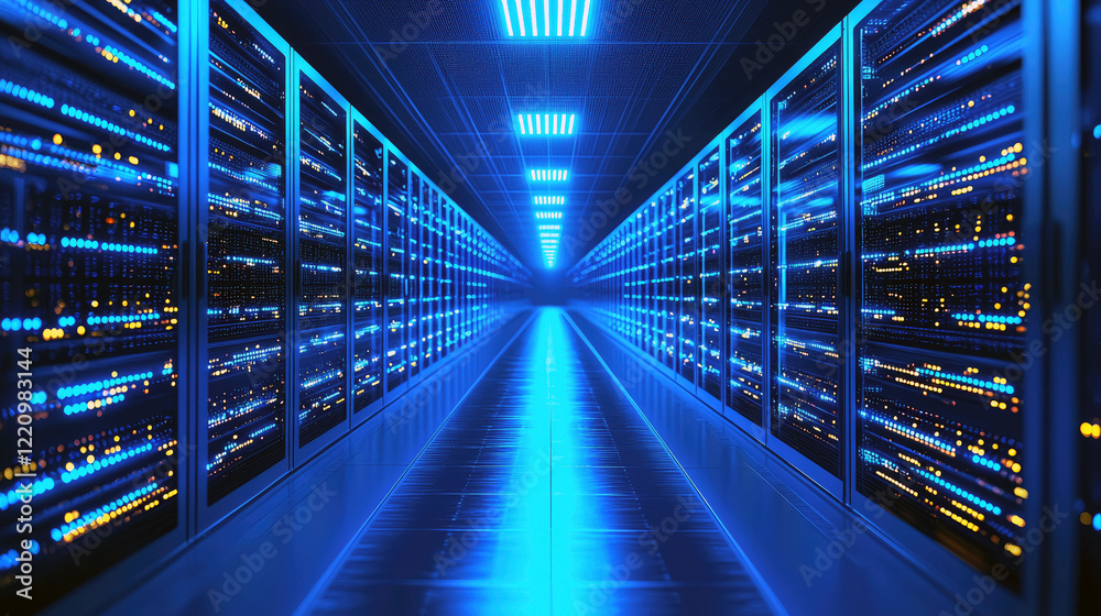 Fototapeta premium Exploring the Digital Core: A Glimpse into a Modern Data Center's Network Infrastructure