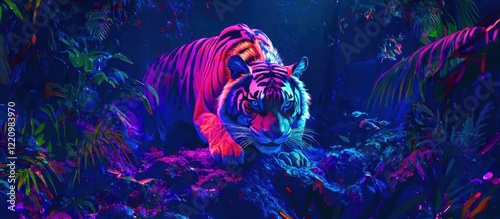 Tiger is walking through a jungle