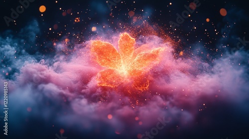 Fiery flower glowing amidst vibrant energy photo
