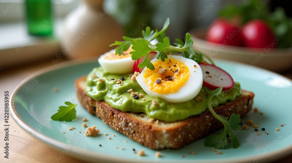 Bruschetta with avocado, egg and radish Bruschetta with avocado, egg and radish