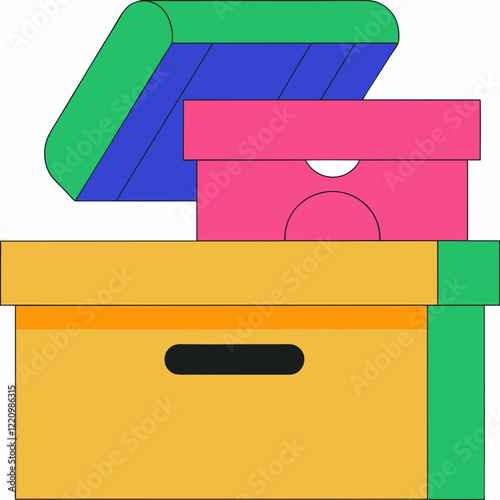 Stack of colorful storage boxes in modern abstract style.