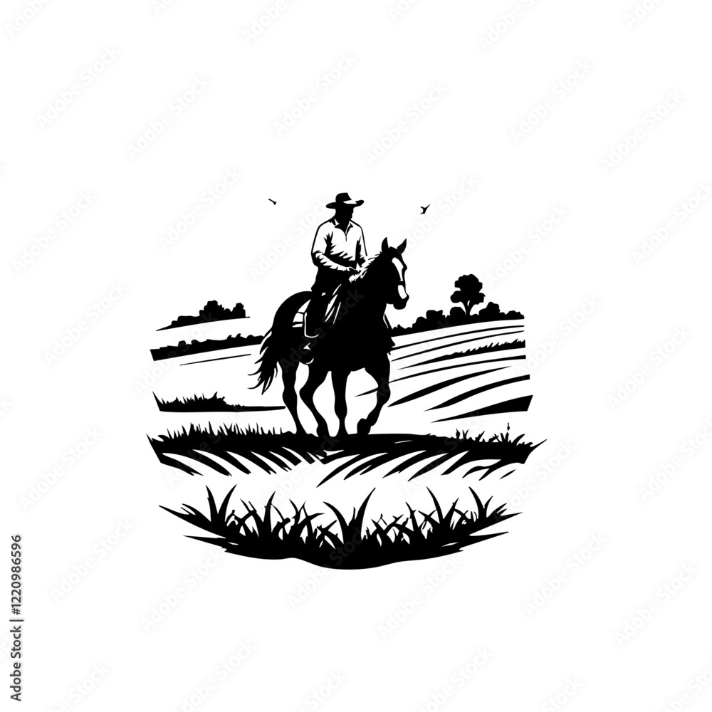 Naklejka premium Cowboy Riding Across Open Fields