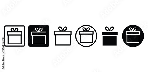 gift box ribbon simple line icon vector design black white color illustration collection sets