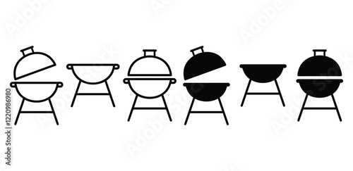 outdoor grill bbq icon vector design black white color simple illustration collection isolated