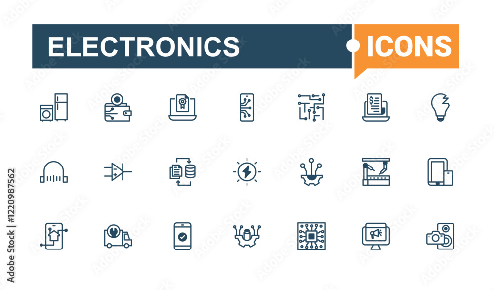 Electronics lined icons set. Contains such icons as devices, tick, electronic, equipment, tv, drive, camera and more. Flat UI icon design. Solid line editable stroke. Vector line and solid icons. Electronics lined icons set. Contains such icons as devices, tick, electronic, equipment, tv, drive, camera and more. Flat UI icon design. Solid line editable stroke. Vector line and solid icons.